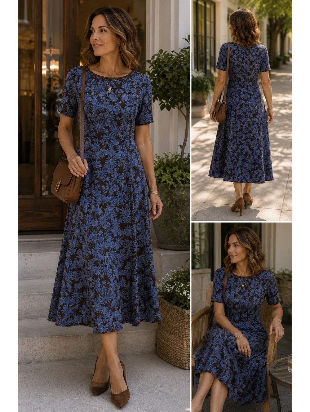 April Cornell Blue Floral Midi Dress Cottagecore Y2K Fit Flare